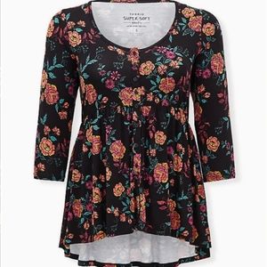 Super soft floral tunic 3/4 sleeve hi-low hem